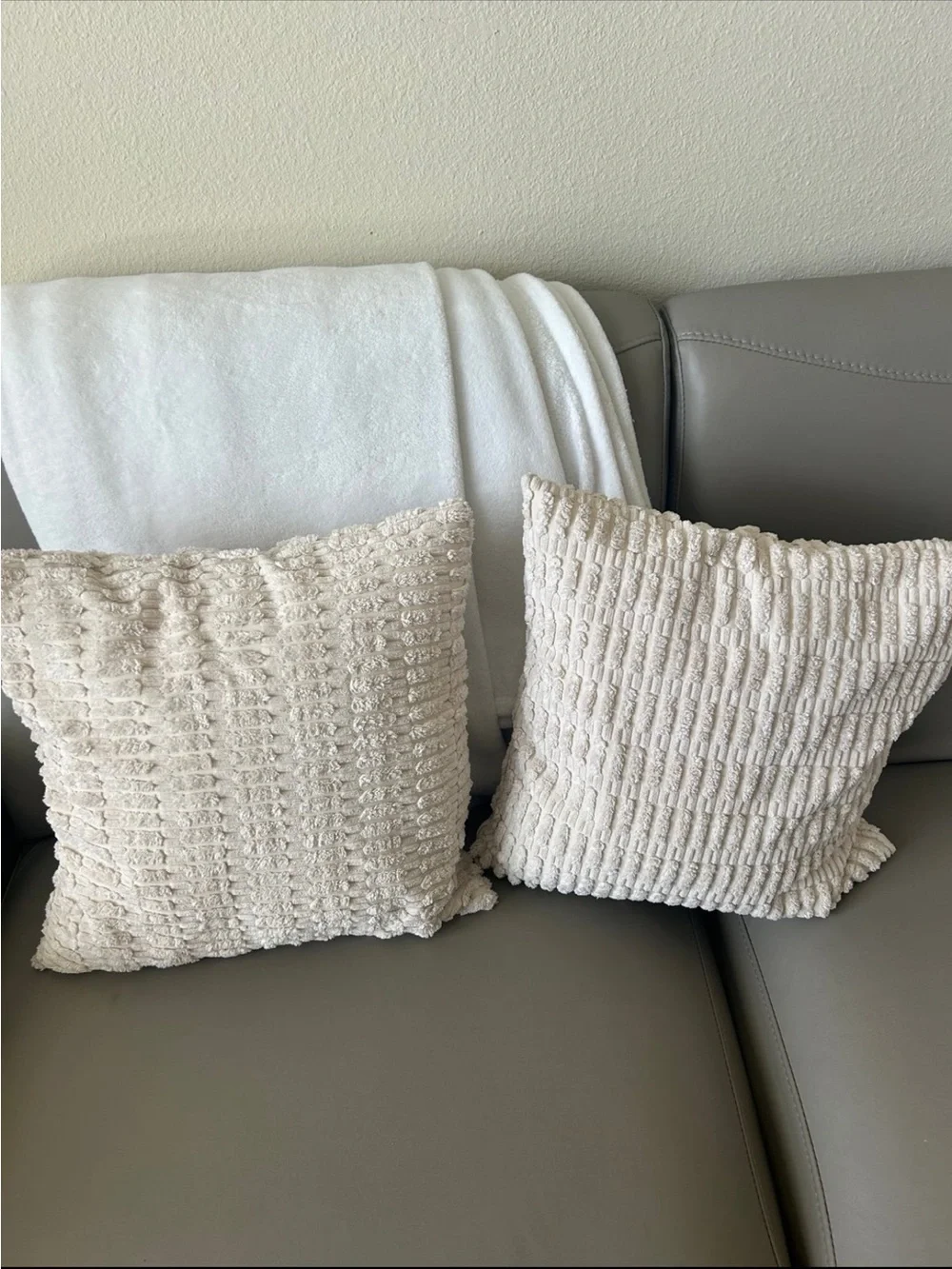 Set of 2 Textured Cream Throw Pillows